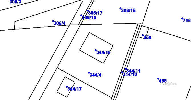 Parcela st. 344/16 v KÚ Krhovice, Katastrální mapa