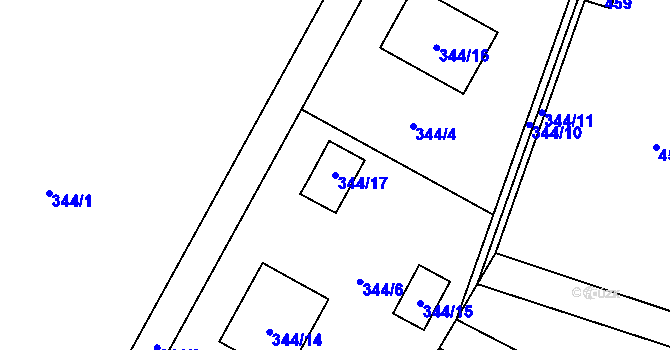 Parcela st. 344/17 v KÚ Krhovice, Katastrální mapa