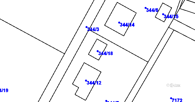 Parcela st. 344/18 v KÚ Krhovice, Katastrální mapa