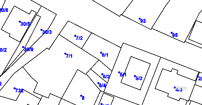 Parcela st. 6/1 v KÚ Krhovice, Katastrální mapa