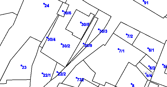 Parcela st. 30/9 v KÚ Krhovice, Katastrální mapa