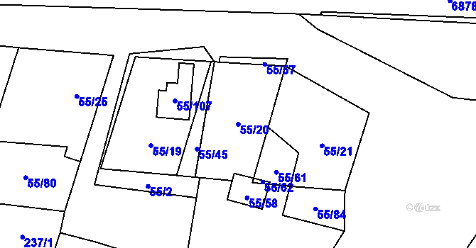 Parcela st. 55/20 v KÚ Krhovice, Katastrální mapa