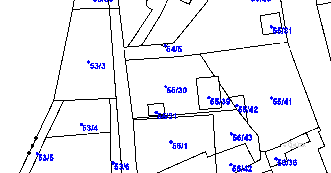 Parcela st. 55/30 v KÚ Krhovice, Katastrální mapa
