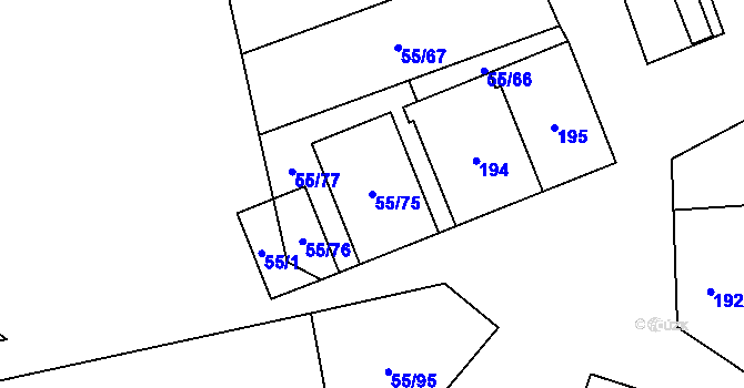 Parcela st. 55/75 v KÚ Krhovice, Katastrální mapa