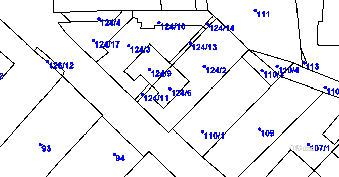 Parcela st. 124/6 v KÚ Krhovice, Katastrální mapa