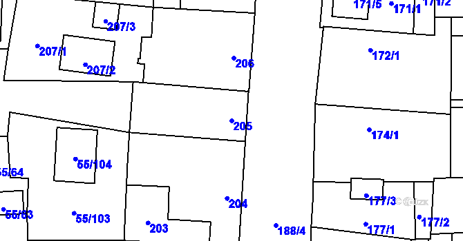 Parcela st. 205 v KÚ Krhovice, Katastrální mapa
