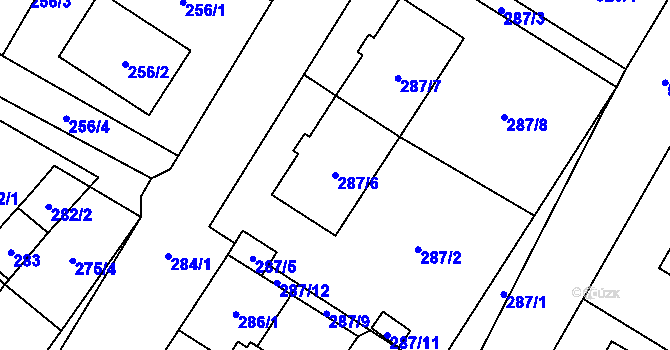 Parcela st. 287/6 v KÚ Krhovice, Katastrální mapa