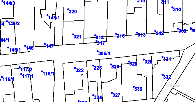 Parcela st. 306/1 v KÚ Krhovice, Katastrální mapa