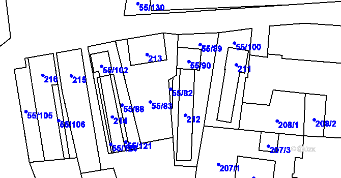 Parcela st. 55/82 v KÚ Krhovice, Katastrální mapa