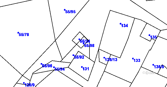 Parcela st. 55/98 v KÚ Krhovice, Katastrální mapa