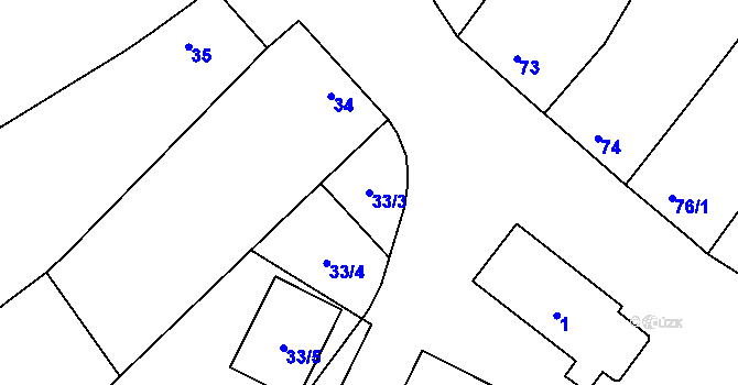 Parcela st. 33/3 v KÚ Krhovice, Katastrální mapa