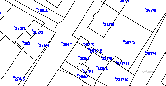 Parcela st. 287/5 v KÚ Krhovice, Katastrální mapa