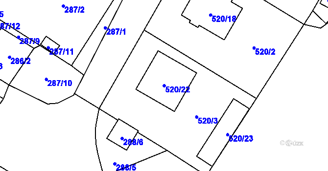 Parcela st. 520/22 v KÚ Krhovice, Katastrální mapa