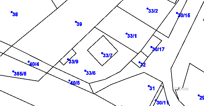 Parcela st. 33/7 v KÚ Krhovice, Katastrální mapa