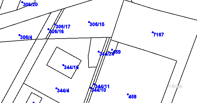 Parcela st. 344/24 v KÚ Krhovice, Katastrální mapa