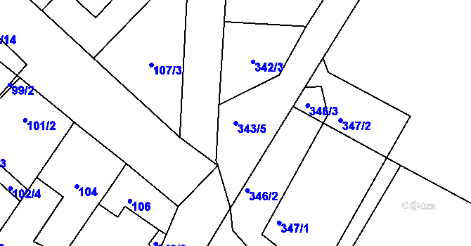 Parcela st. 343/5 v KÚ Krhovice, Katastrální mapa