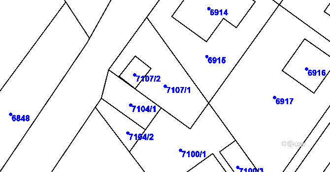 Parcela st. 7107/1 v KÚ Krhovice, Katastrální mapa