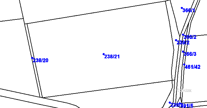 Parcela st. 238/21 v KÚ Krchleby, Katastrální mapa