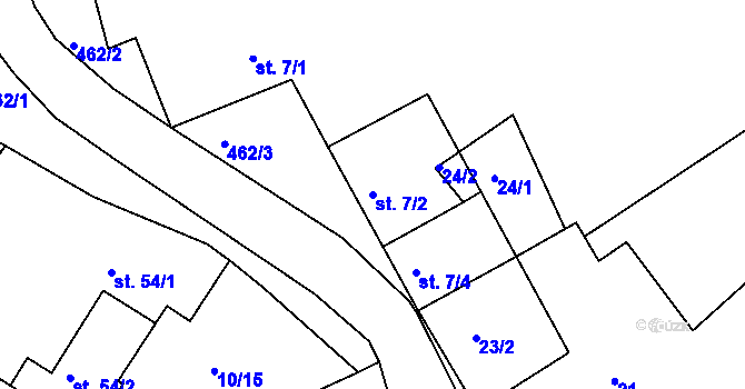 Parcela st. 7/2 v KÚ Krchleby, Katastrální mapa