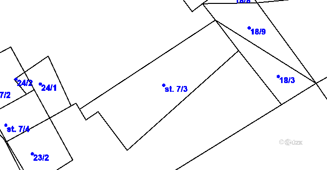Parcela st. 7/3 v KÚ Krchleby, Katastrální mapa