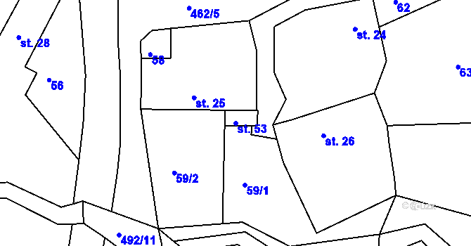 Parcela st. 53 v KÚ Krchleby, Katastrální mapa