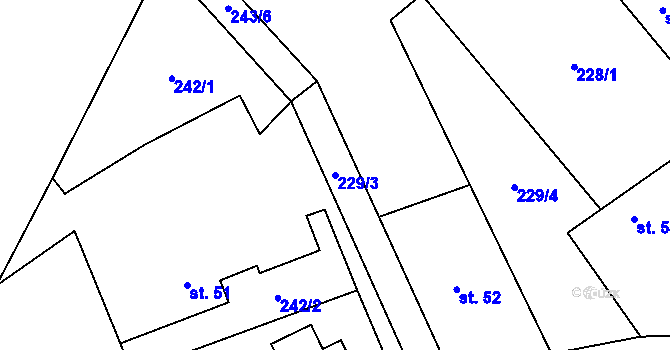 Parcela st. 229/3 v KÚ Chedrbí, Katastrální mapa