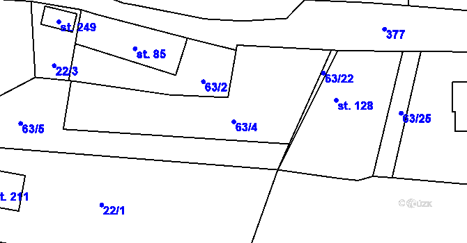 Parcela st. 63/4 v KÚ Krchleby u Čáslavi, Katastrální mapa