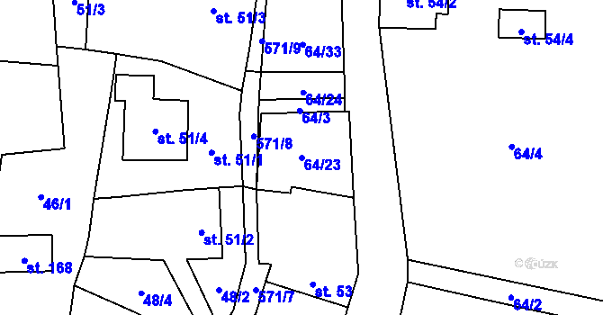 Parcela st. 64/23 v KÚ Močovice, Katastrální mapa
