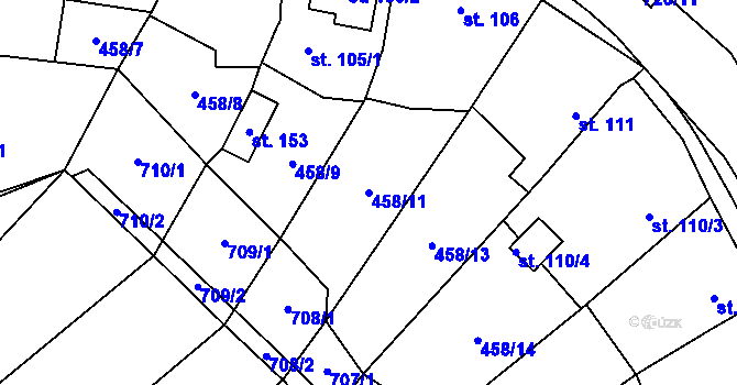Parcela st. 458/11 v KÚ Močovice, Katastrální mapa