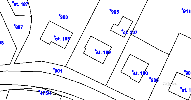 Parcela st. 189 v KÚ Močovice, Katastrální mapa