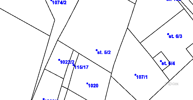 Parcela st. 5/2 v KÚ Krchleby u Nymburka, Katastrální mapa