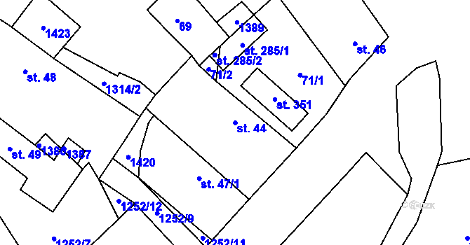 Parcela st. 44 v KÚ Krchleby u Nymburka, Katastrální mapa