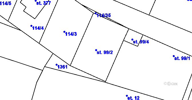 Parcela st. 99/2 v KÚ Krchleby u Nymburka, Katastrální mapa