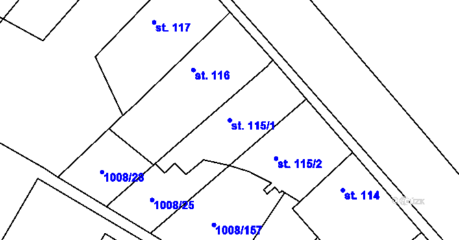 Parcela st. 115/1 v KÚ Krchleby u Nymburka, Katastrální mapa