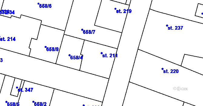 Parcela st. 211 v KÚ Krchleby u Nymburka, Katastrální mapa