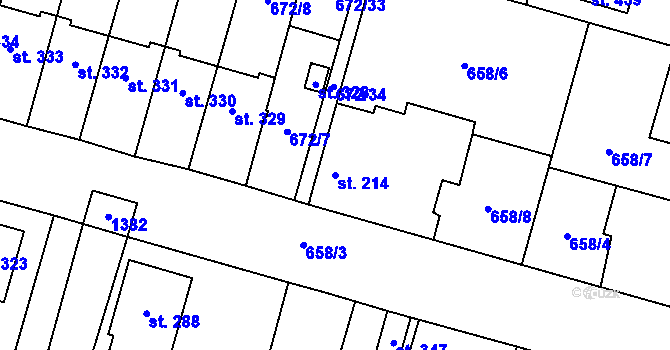 Parcela st. 214 v KÚ Krchleby u Nymburka, Katastrální mapa