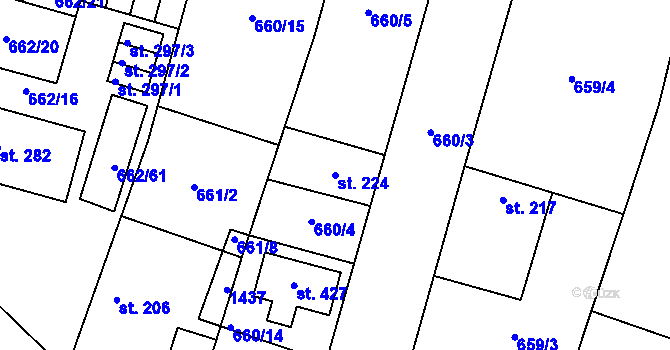 Parcela st. 224 v KÚ Krchleby u Nymburka, Katastrální mapa
