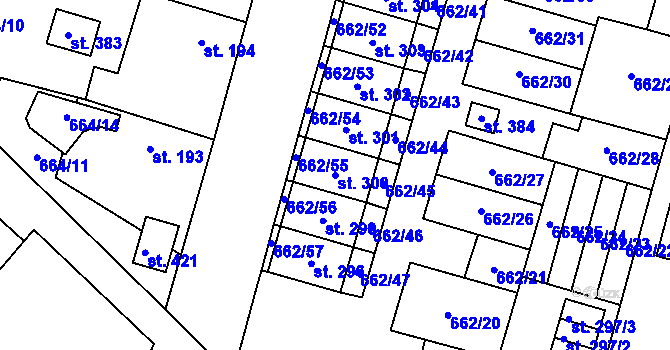 Parcela st. 300 v KÚ Krchleby u Nymburka, Katastrální mapa