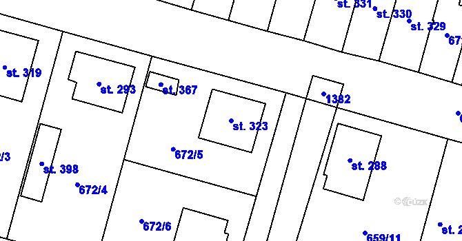 Parcela st. 323 v KÚ Krchleby u Nymburka, Katastrální mapa