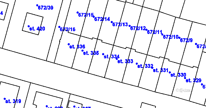Parcela st. 334 v KÚ Krchleby u Nymburka, Katastrální mapa