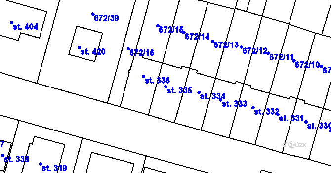 Parcela st. 335 v KÚ Krchleby u Nymburka, Katastrální mapa