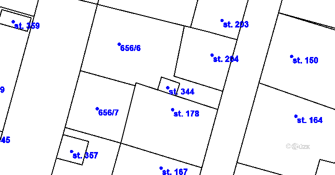 Parcela st. 344 v KÚ Krchleby u Nymburka, Katastrální mapa