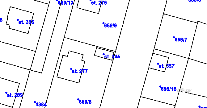 Parcela st. 345 v KÚ Krchleby u Nymburka, Katastrální mapa