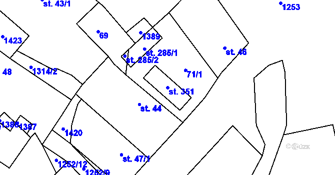 Parcela st. 351 v KÚ Krchleby u Nymburka, Katastrální mapa