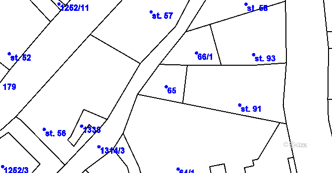 Parcela st. 65 v KÚ Krchleby u Nymburka, Katastrální mapa