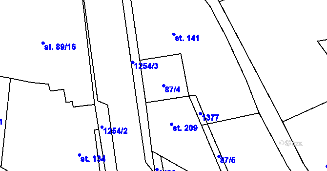 Parcela st. 87/4 v KÚ Krchleby u Nymburka, Katastrální mapa