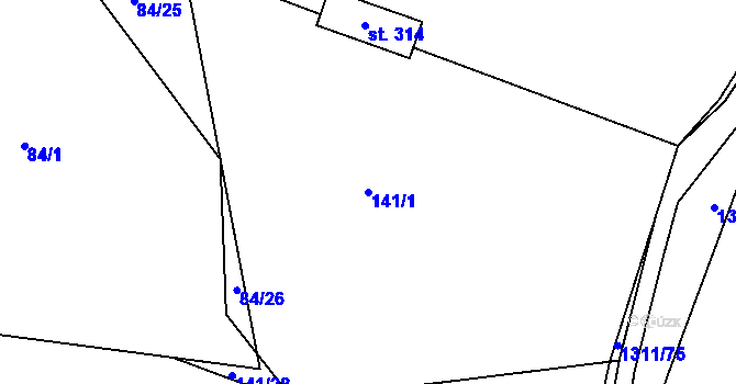 Parcela st. 141/1 v KÚ Krchleby u Nymburka, Katastrální mapa