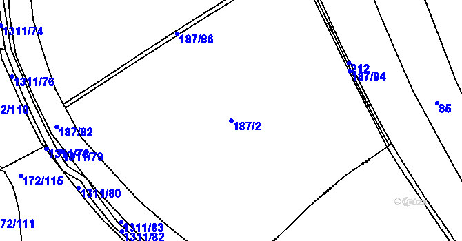 Parcela st. 187/2 v KÚ Krchleby u Nymburka, Katastrální mapa