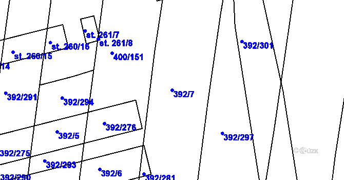 Parcela st. 392/7 v KÚ Krchleby u Nymburka, Katastrální mapa