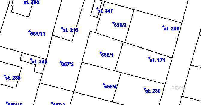 Parcela st. 656/1 v KÚ Krchleby u Nymburka, Katastrální mapa